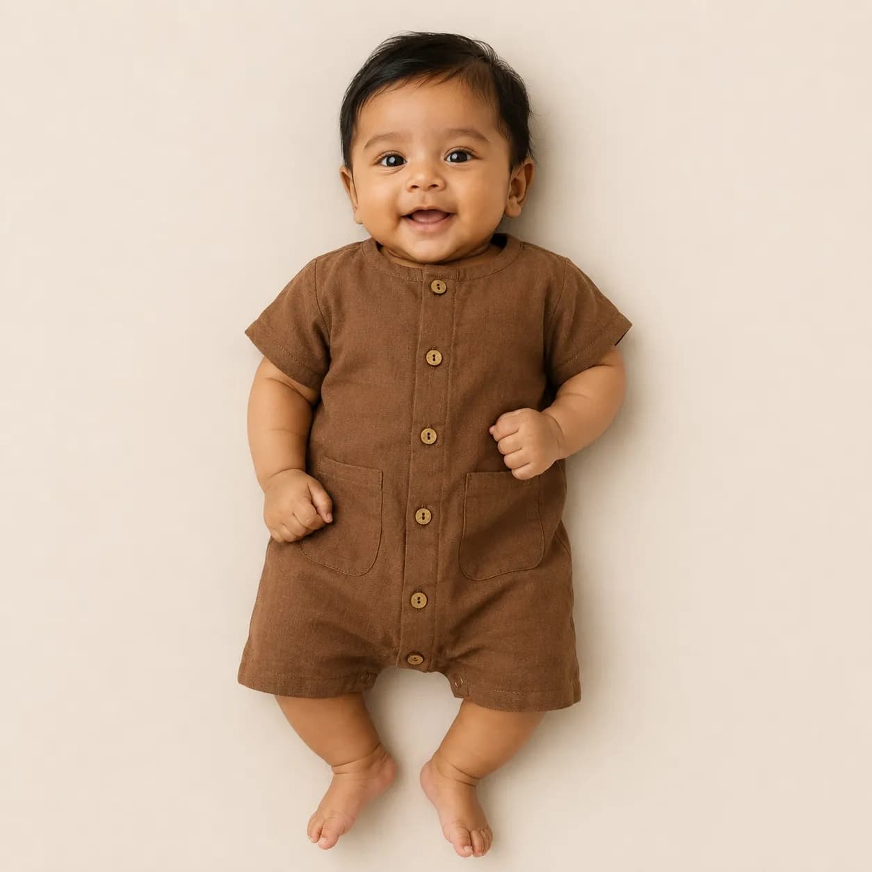 Crinkled Muslin Romper | Half Sleeve | Full Open