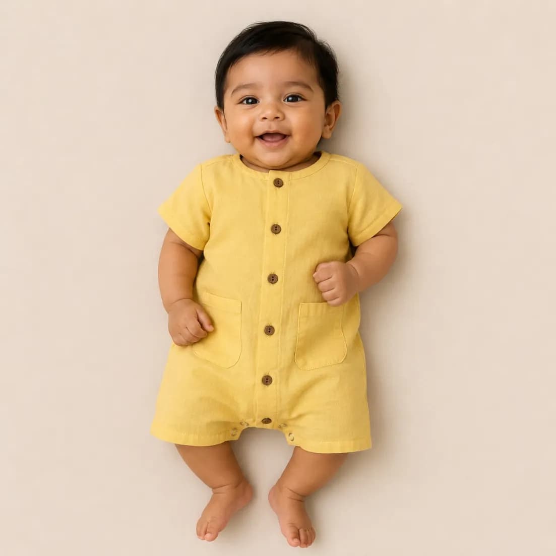 Crinkled Muslin Romper | Half Sleeve | Full Open