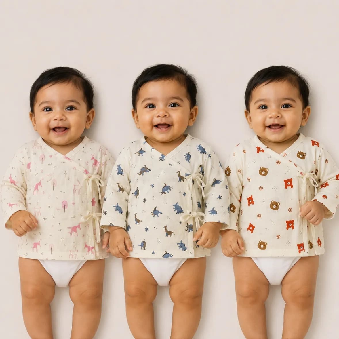 Crinkled Muslin Full Sleeve Kimono Jablas | 3 Pieces 