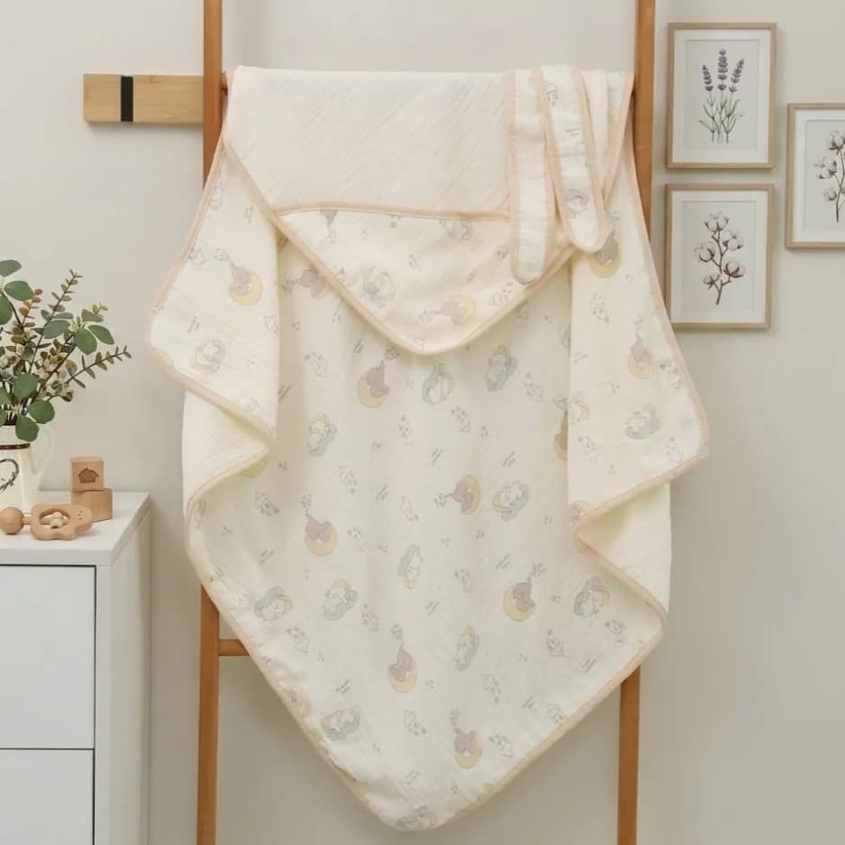 Ivory Muslin Hooded Blanket with Belt 80*80cm 