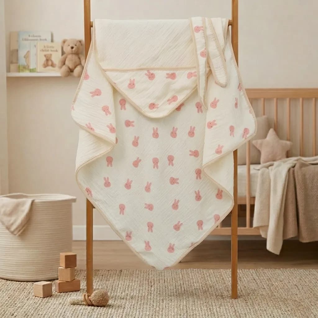 Ivory Muslin Hooded Blanket with Belt 80*80cm 