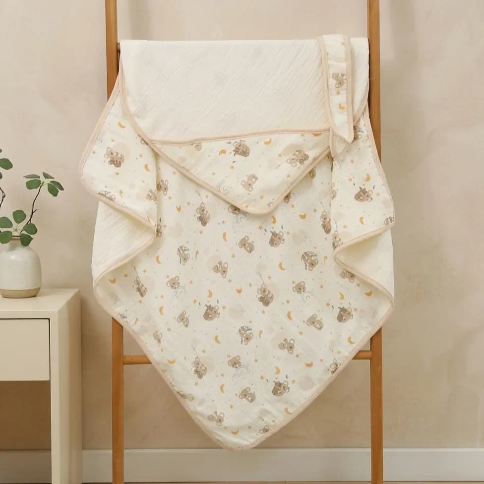 Ivory Muslin Hooded Blanket with Belt 80*80cm 