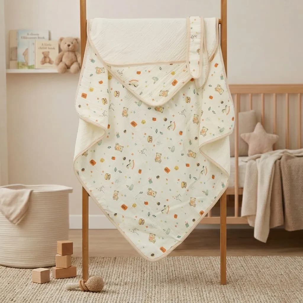 Ivory Muslin Hooded Blanket with Belt 80*80cm 