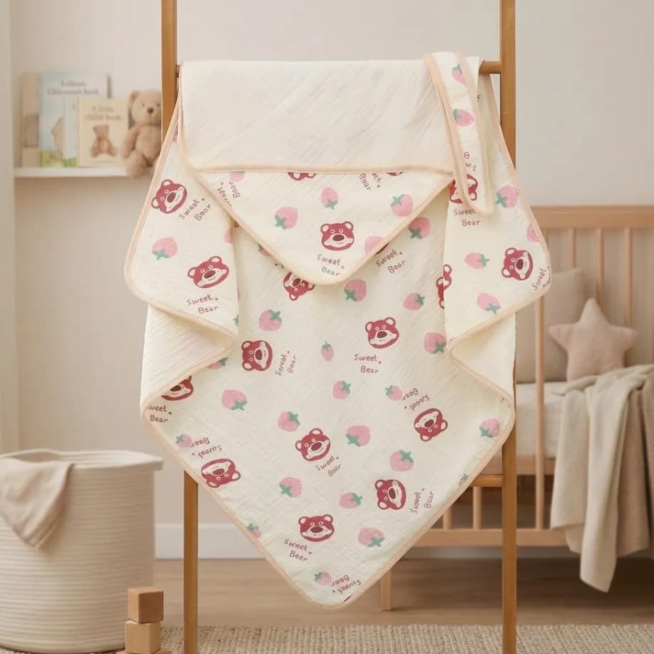 Ivory Muslin Hooded Blanket with Belt 80*80cm 