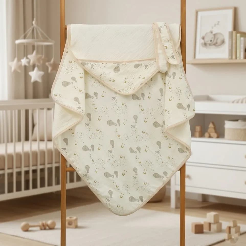 Ivory Muslin Hooded Blanket with Belt 80*80cm 