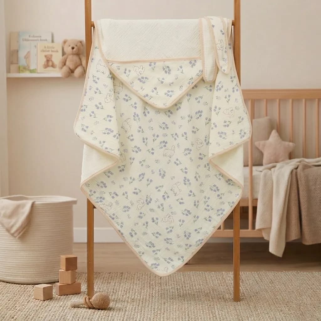 Ivory Muslin Hooded Blanket with Belt 80*80cm 