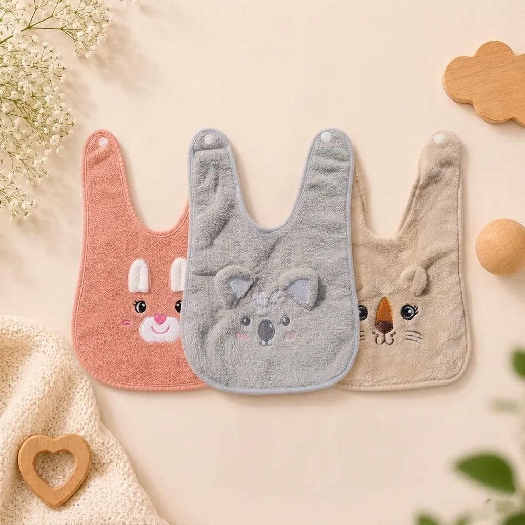 Baby Bib Coral Fleece | Pack of 3 | Grey, Peach, Beige 