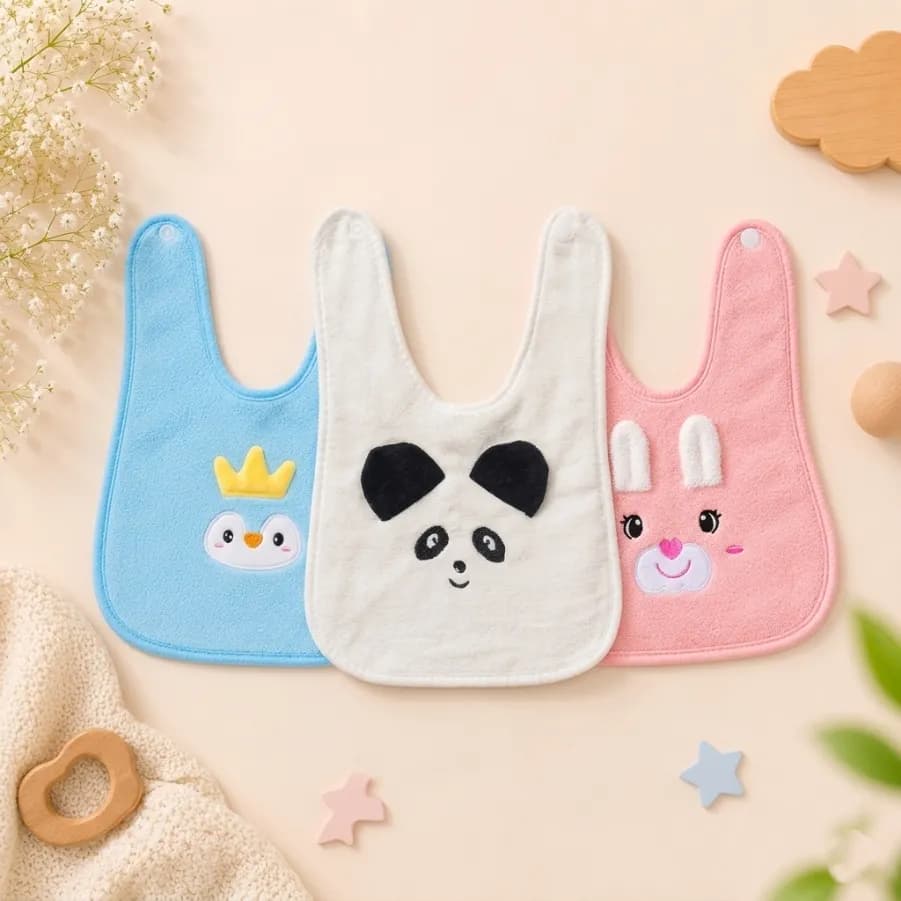Baby Bib Coral Fleece | Pack of 3 | White, Pink, Blue