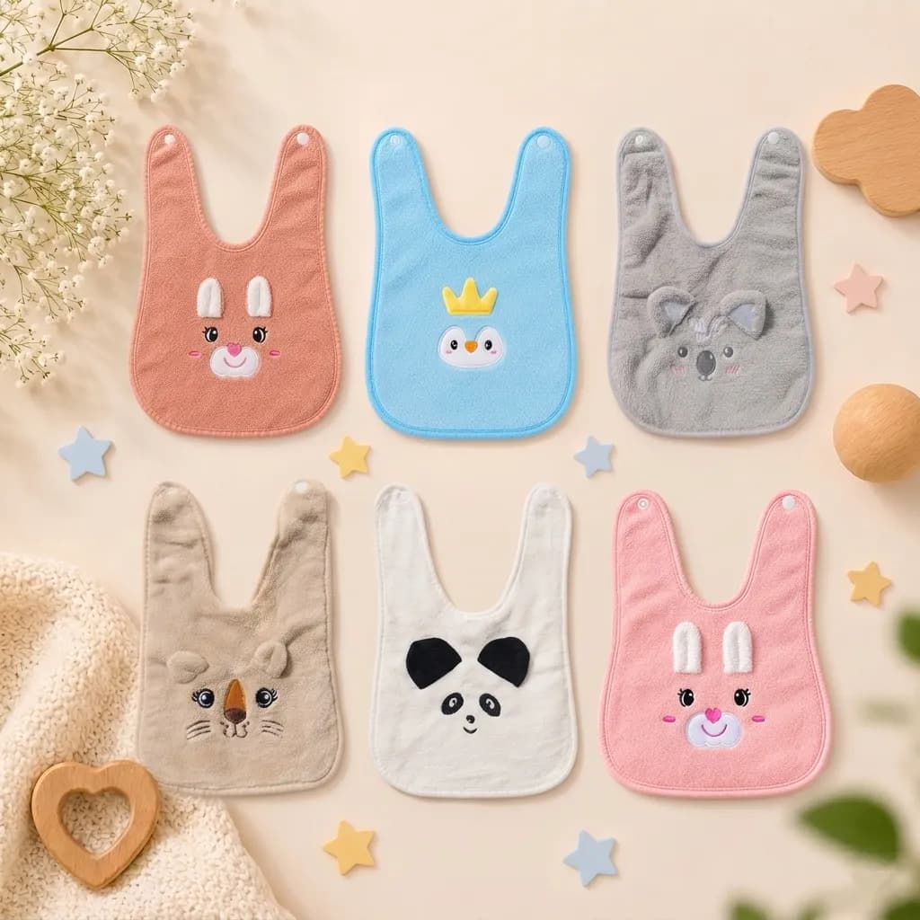 Baby Bib Coral Fleece | Pack of 6 