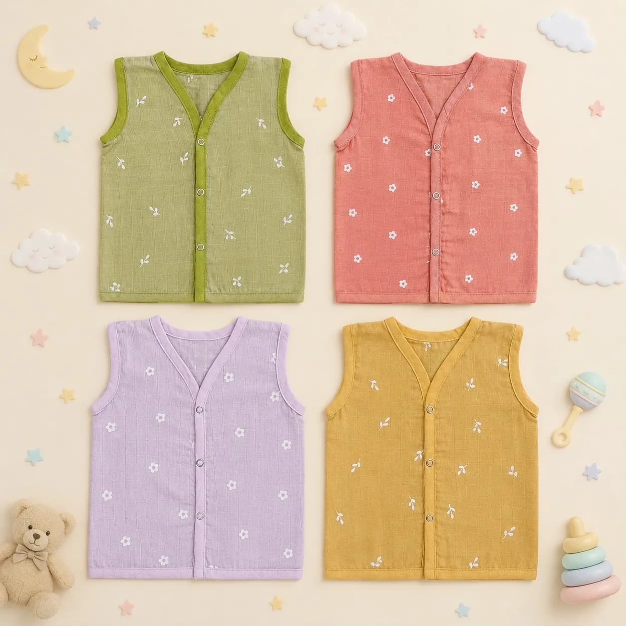 Muslin Cotton Jabla | 4 Pieces | Solid Colour