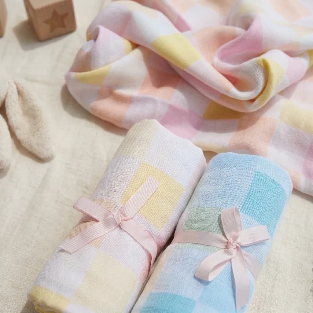 Organic Checked Muslin Bath Towel | 70*140 cm | Newborn to Adults 