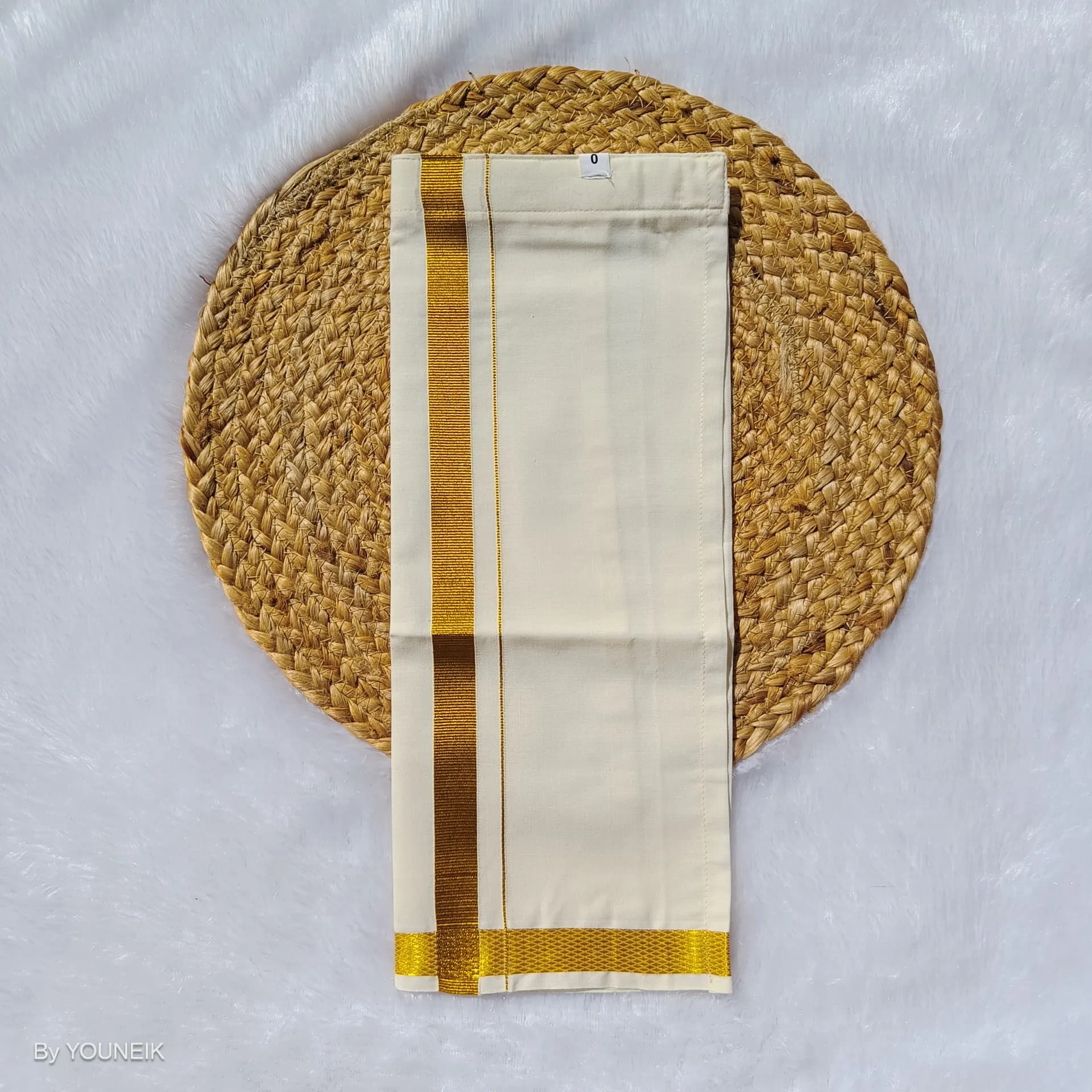 Baby velcro Dhothi | Vesti | Mundu | Ivory Gold Boarder