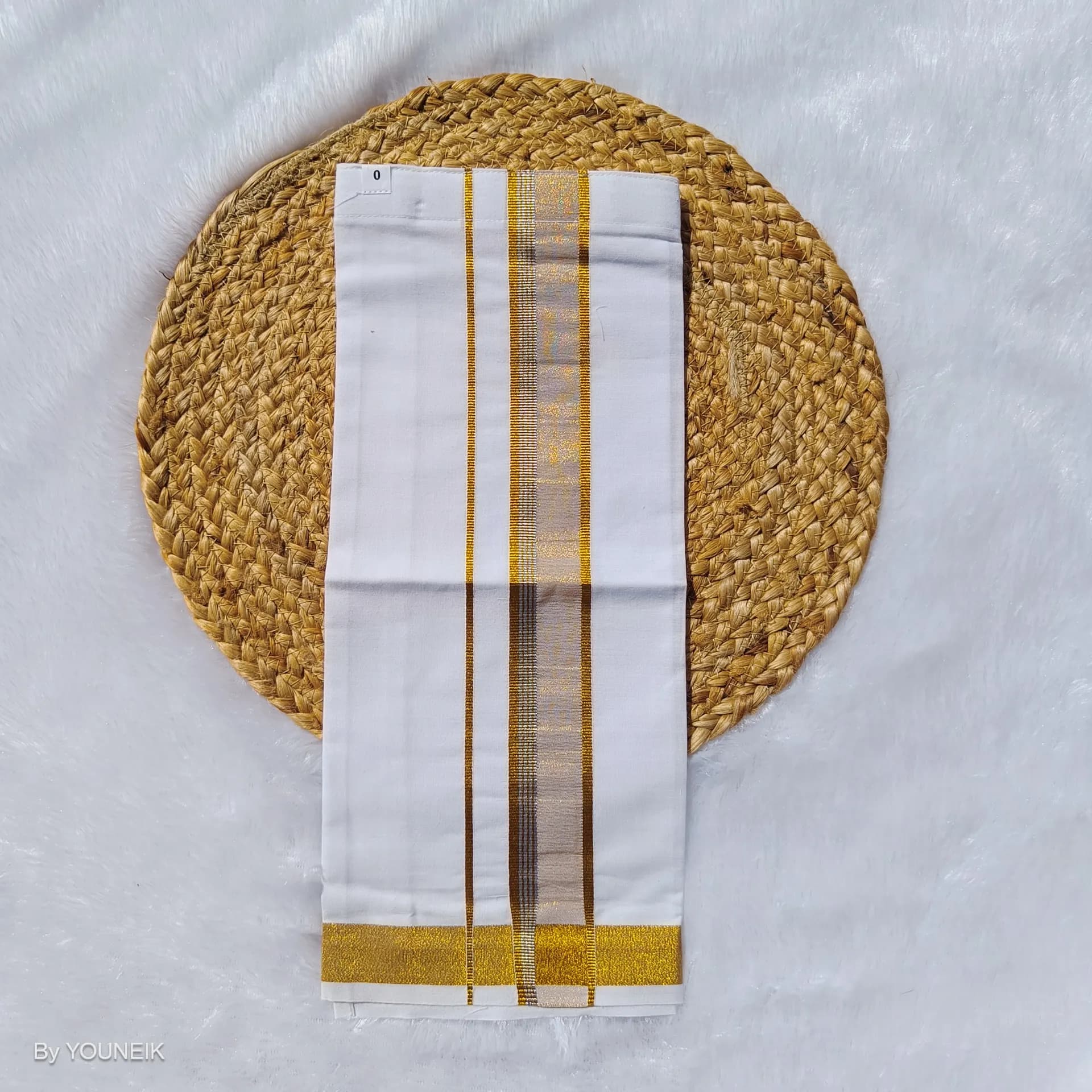 Baby velcro Dhothi | Vesti | Mundu | White Gold Silver Boarder