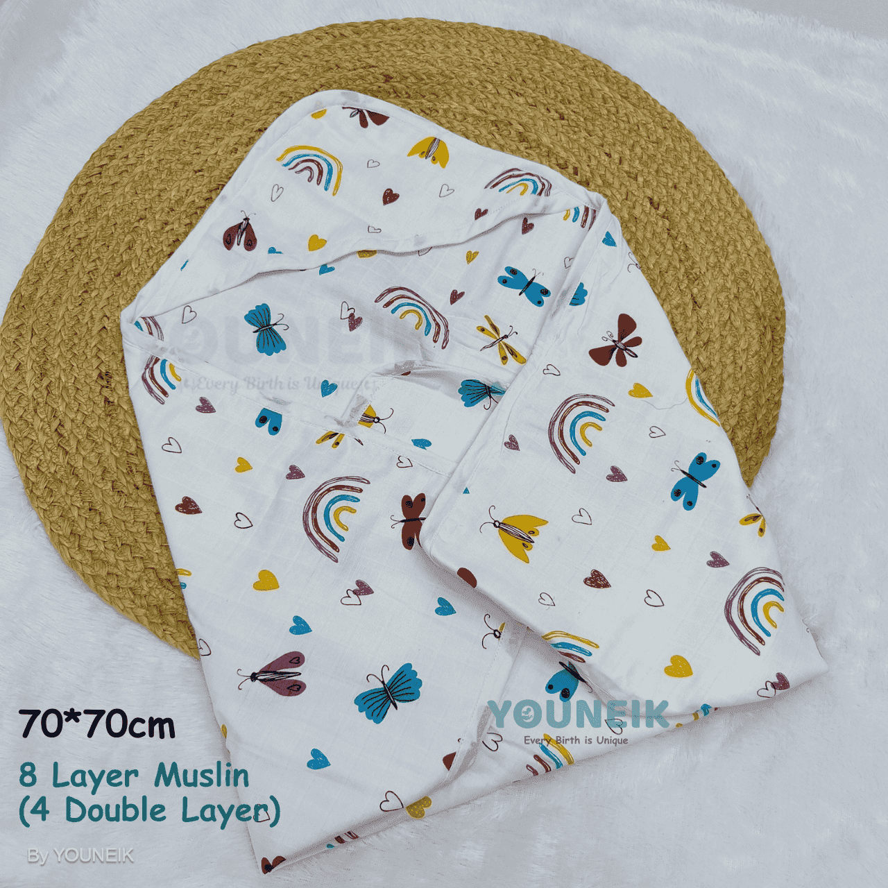 8 Layer Muslin Hooded Blanket- Butterfly 