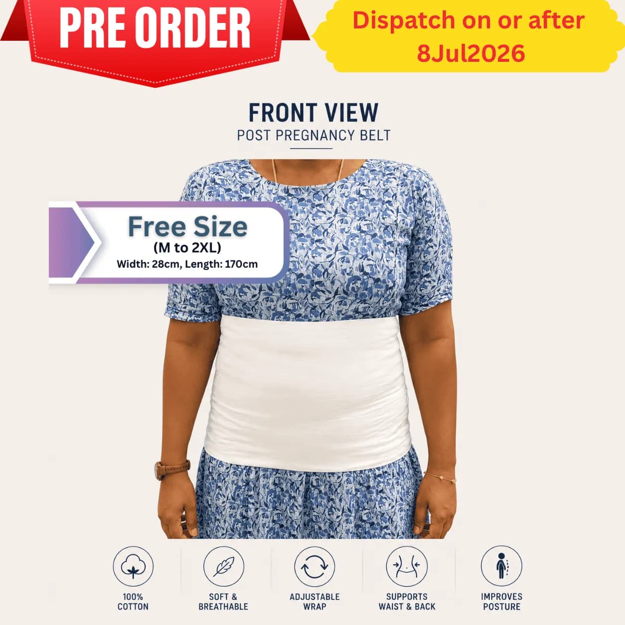 Pre-order: Cotton Belly Wrap Belt | Free Size | Upto 100cm