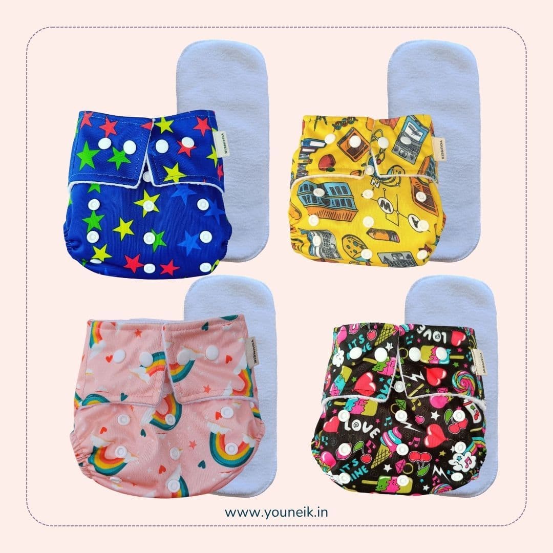 Reusable Cloth Diaper 3m-24m | Four Pieces | Rainbow 
