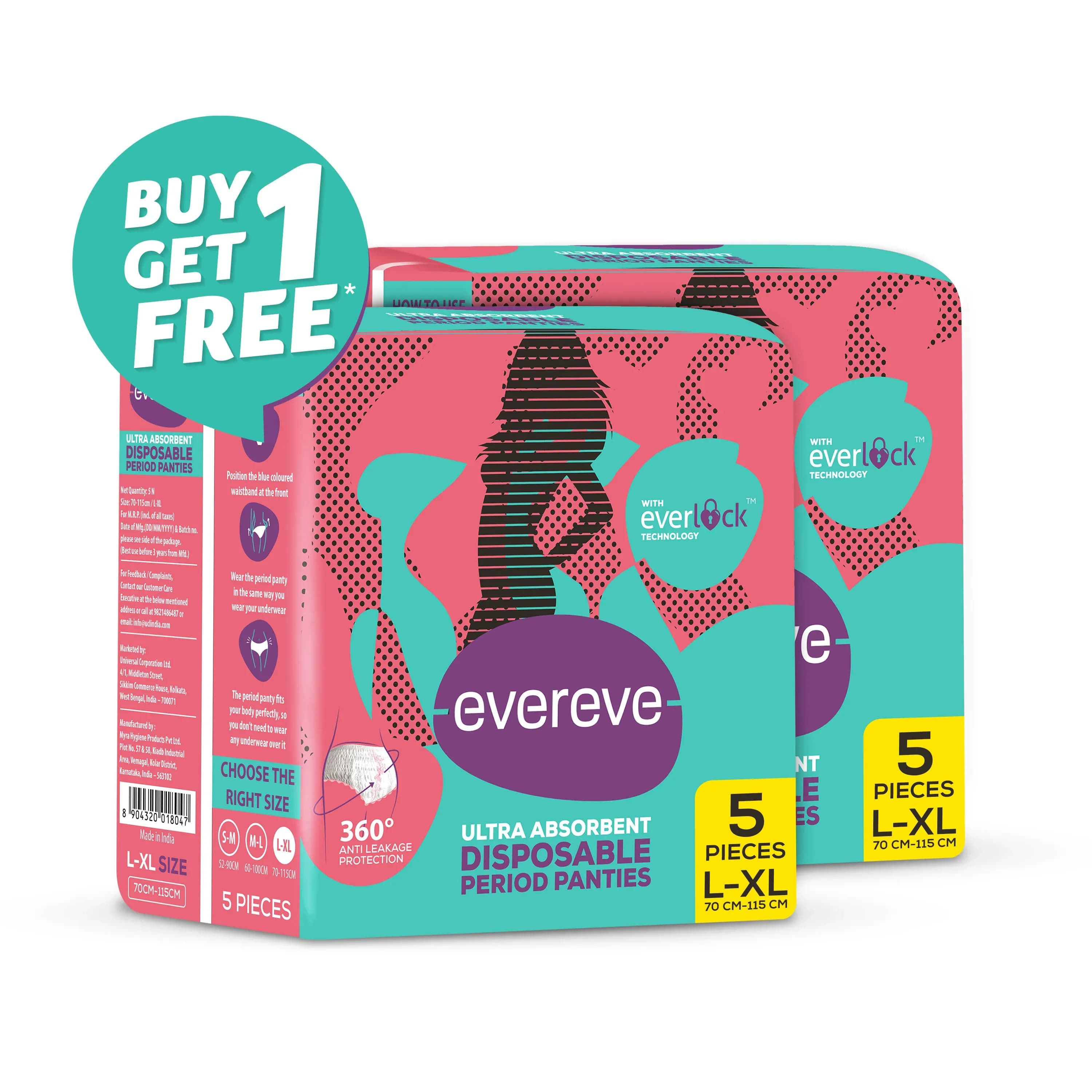L-XL | Evereve Heavy Flow Disposable Period Panty | 5p Pack(1+1 Offer)