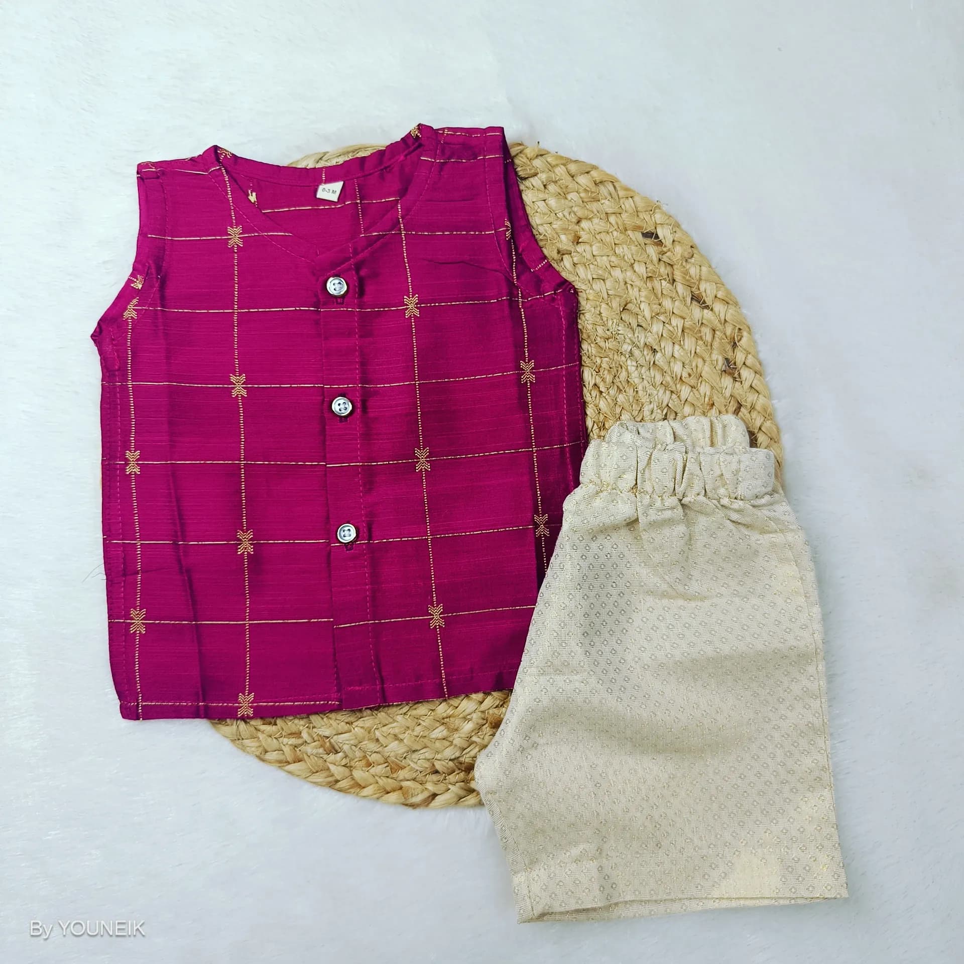 Baby Ethnic Jabla Shorts Set EJS18 Dark Pink Checks