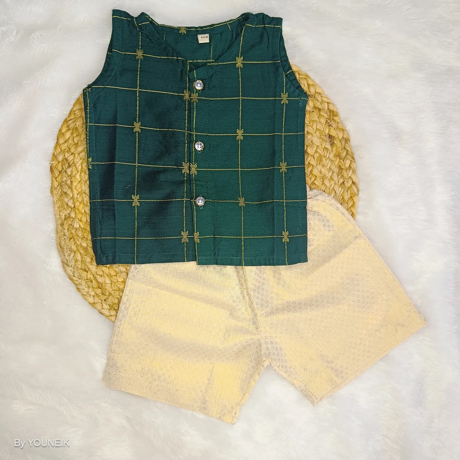 Baby Ethnic Jabla Shorts Set EJS22 Dark Green Checks