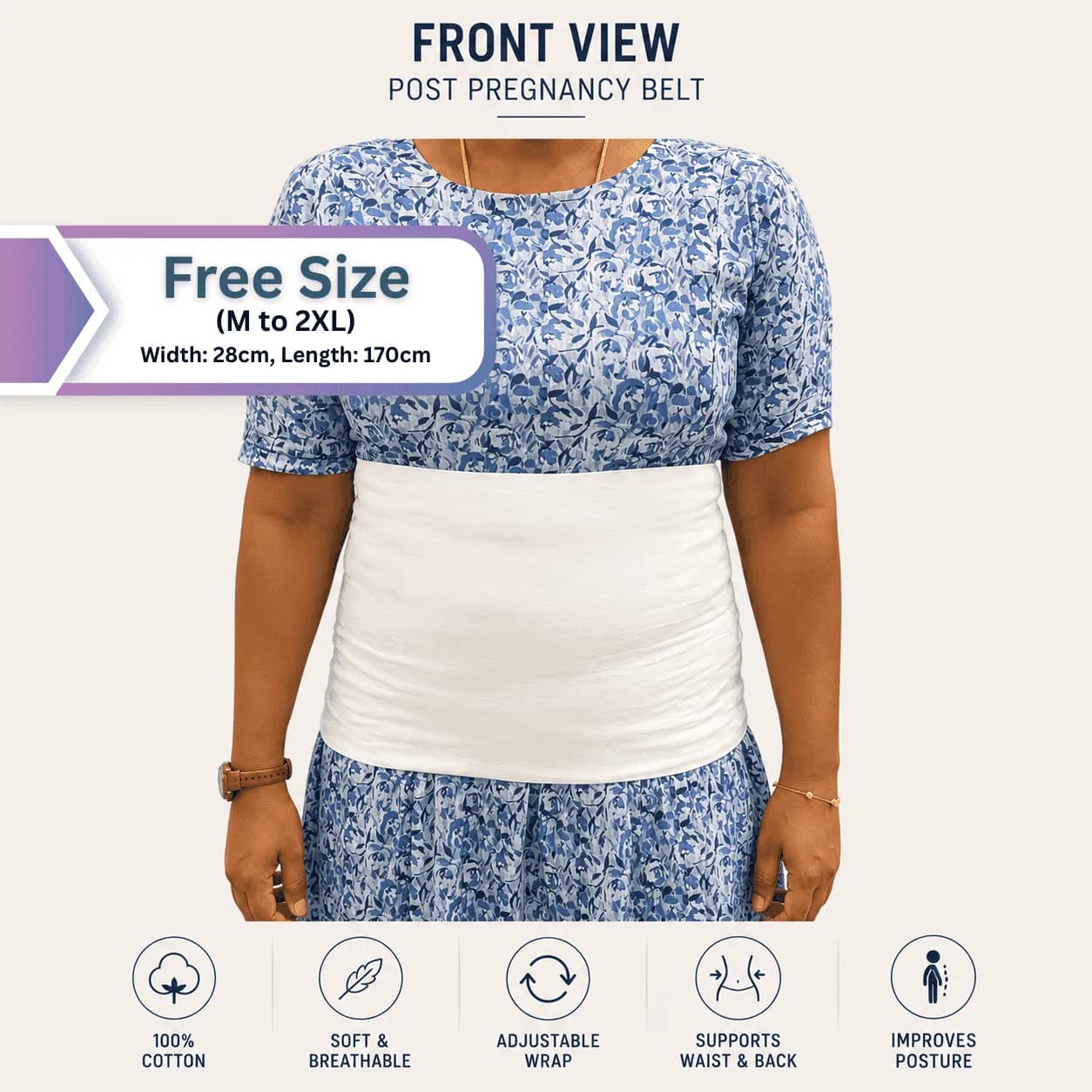 Cotton Belly Wrap Belt | Free Size | Upto 100cm