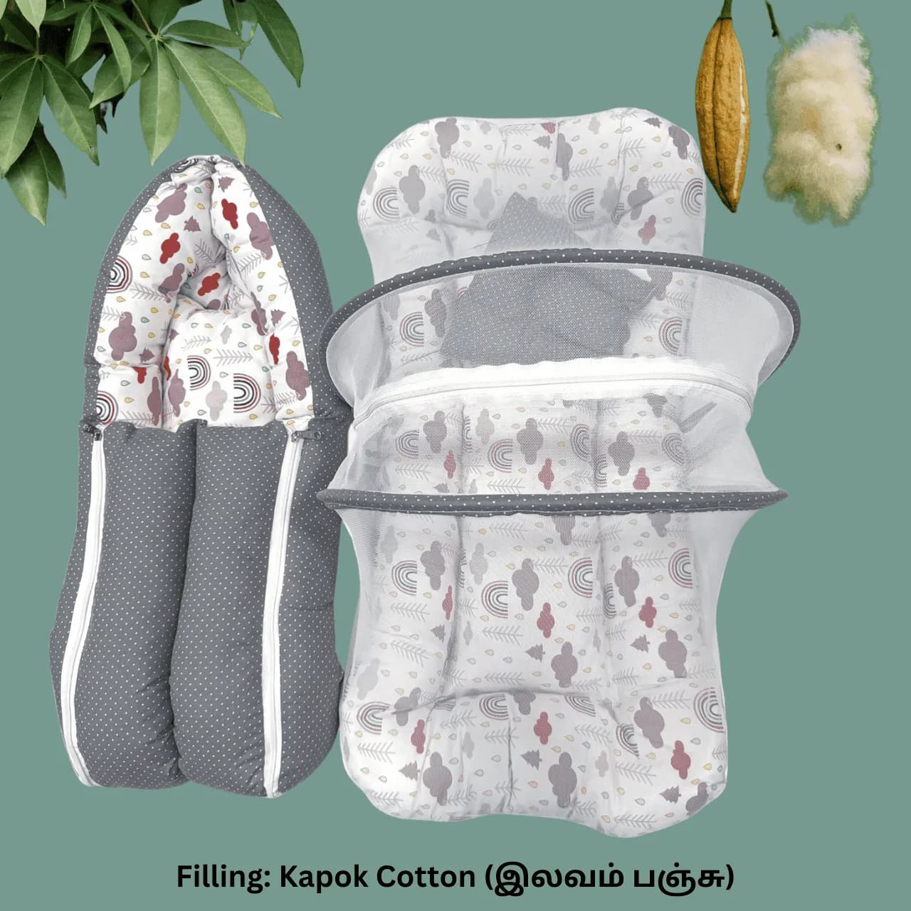 Kapok Cotton Carry Bed & Net Bed Combo (0-6m)