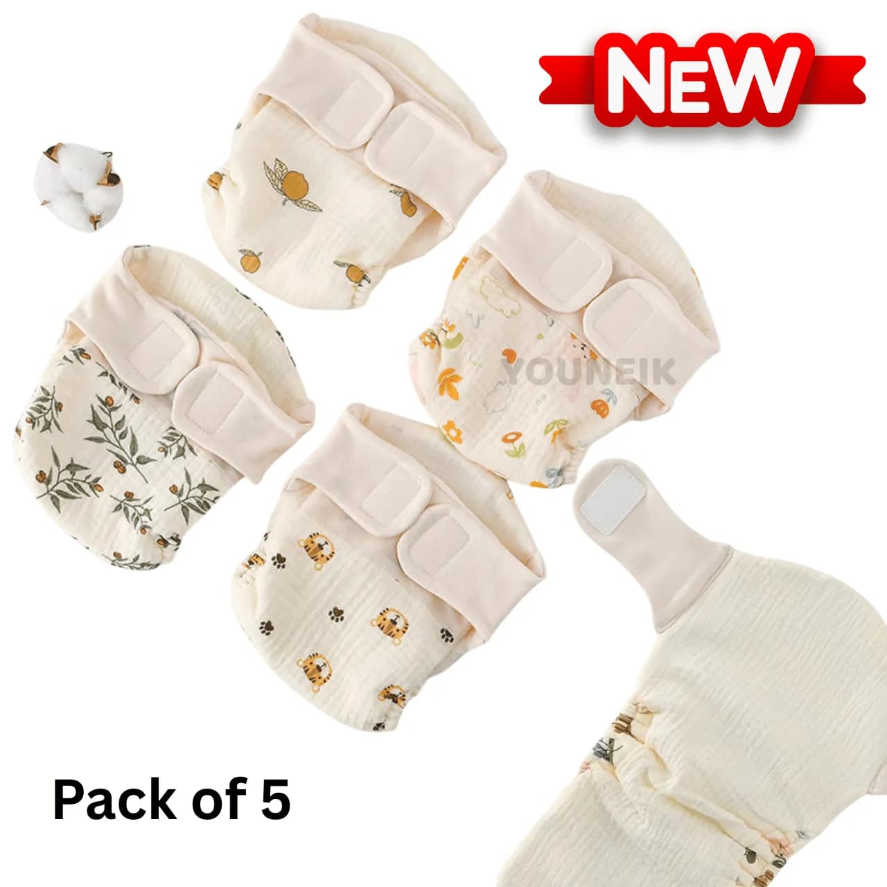 New Muslin Cloth Diaper Leak-Proof - 5 Pieces Pack