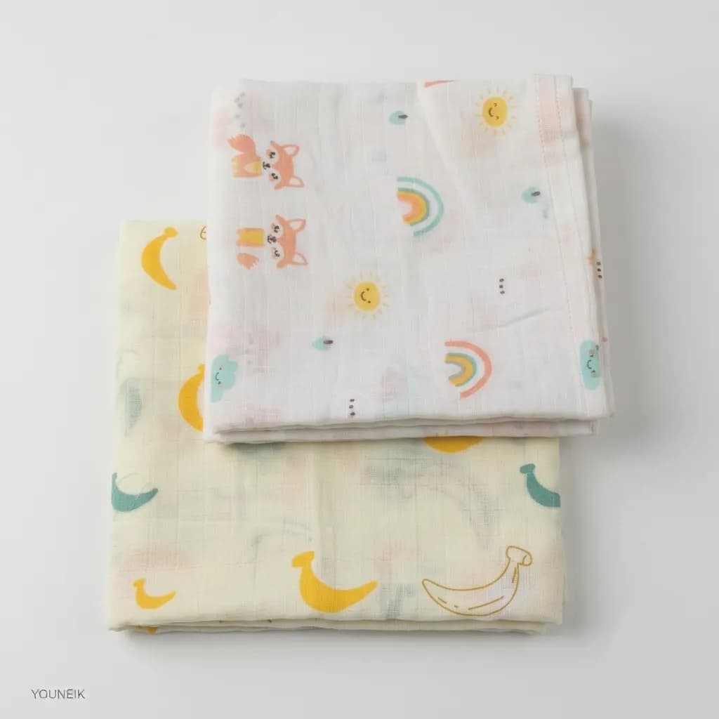 75*150cm Solid Colour Printed Muslin Bath Towels | 2 Pieces