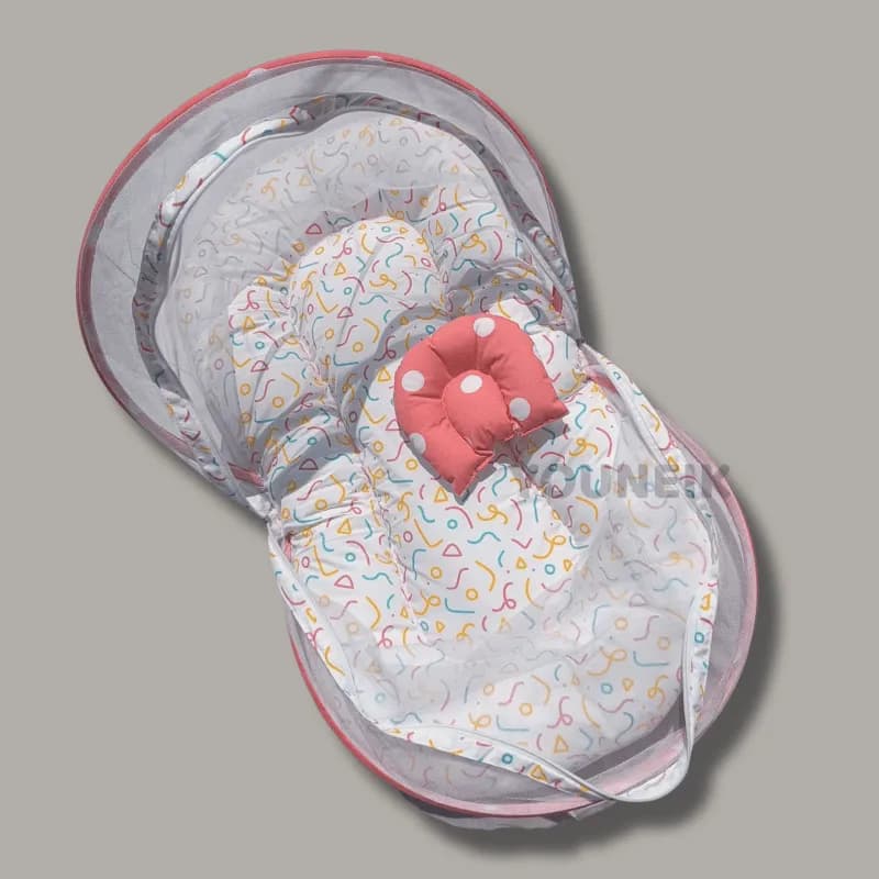  Small Mosquito Net Bed with Head Pillow for Baby - Peach Sprinkle