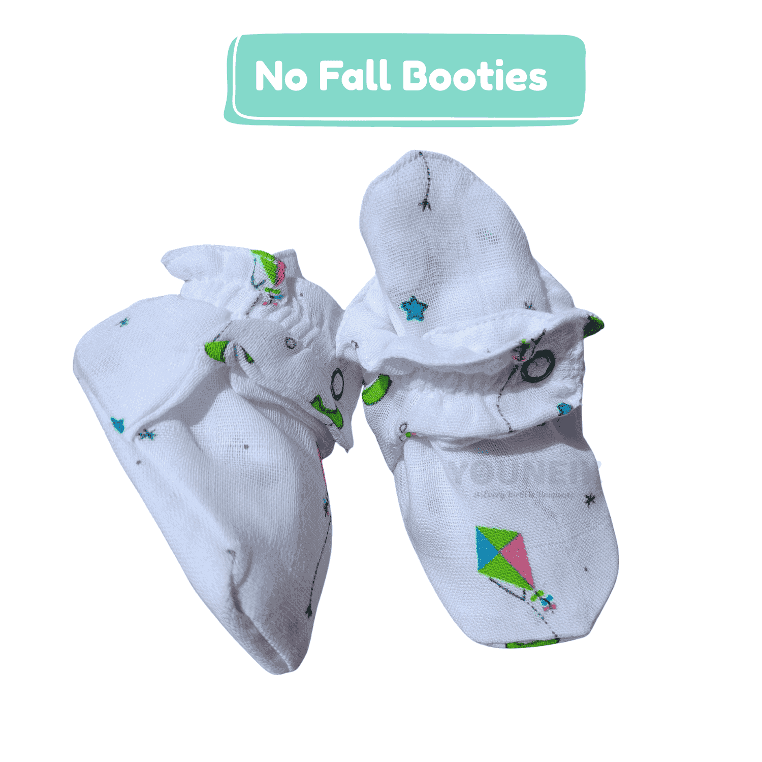 Organic Muslin Cotton No-Fall Baby Booties | Baby Cotton Socks | Kite