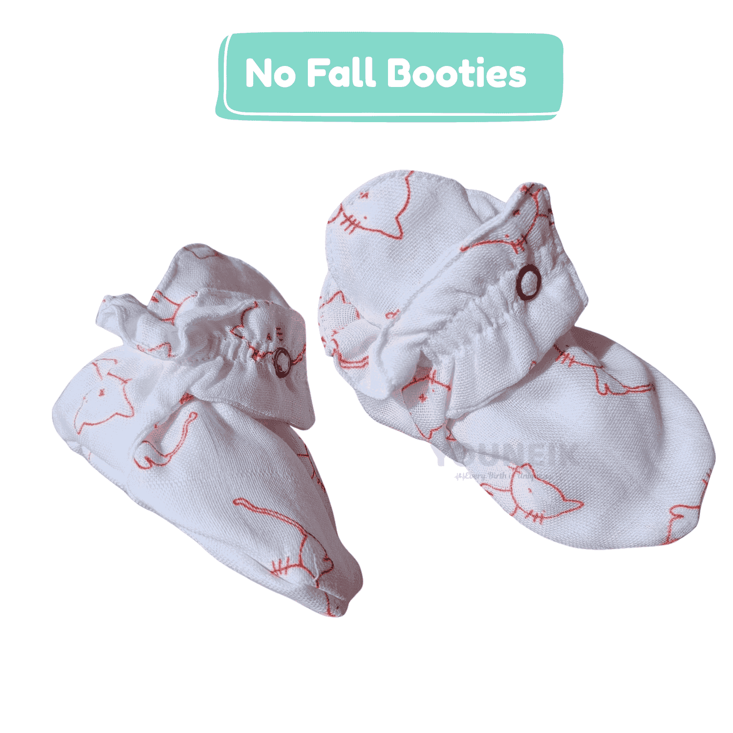 Organic Muslin Cotton No-Fall Baby Booties | Baby Cotton Socks | Cat