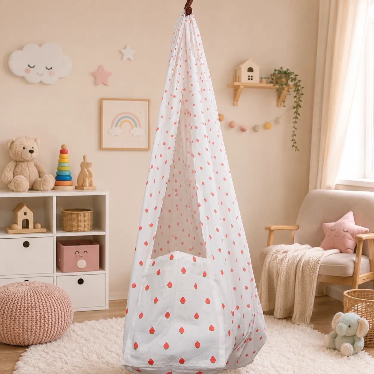 Head Support Thottil/Cradle 100% Cotton 3.5m Length, 51" Width  Strawberry 