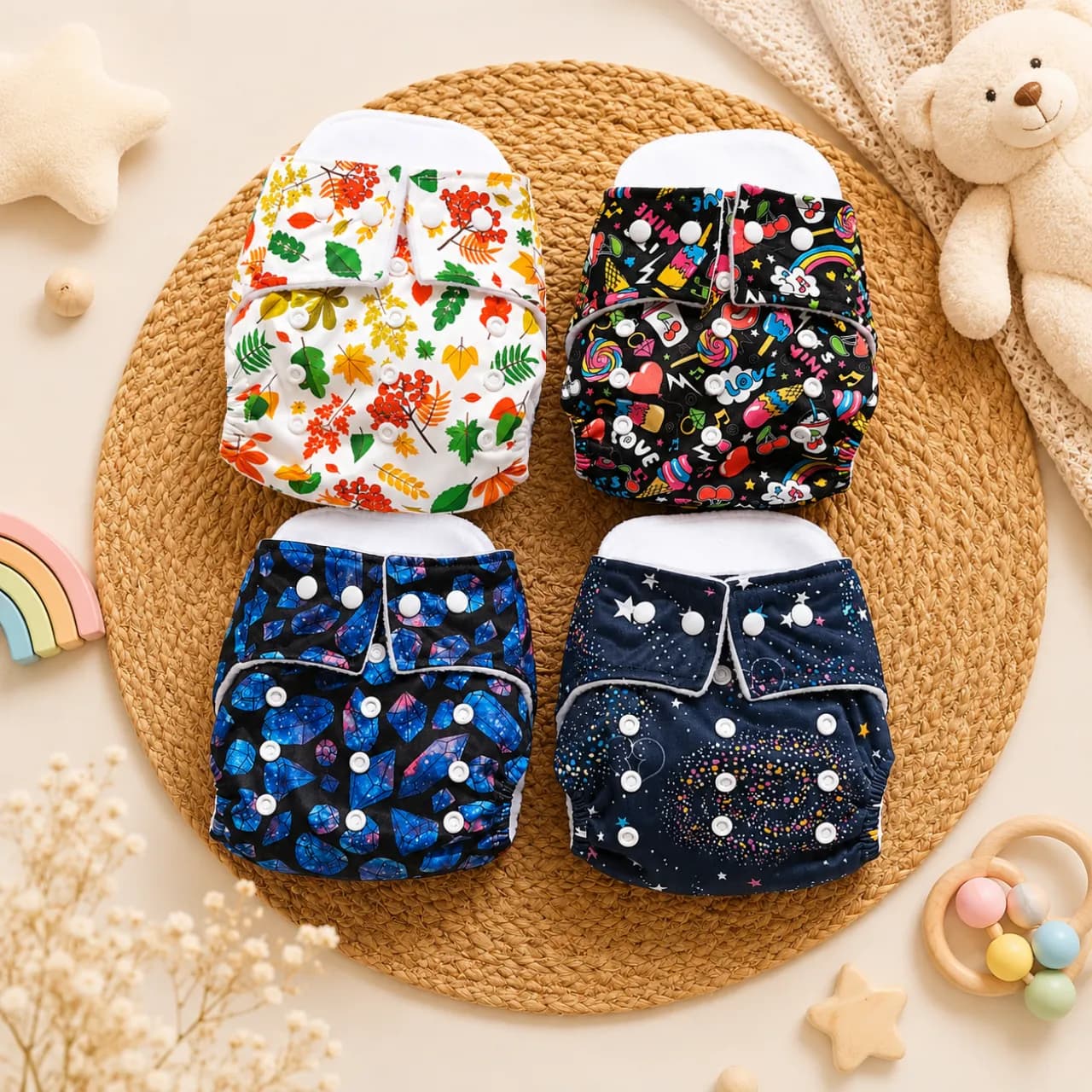 Fluffy Reusable Cloth Diaper 3m-24m | Four Pieces Combo
