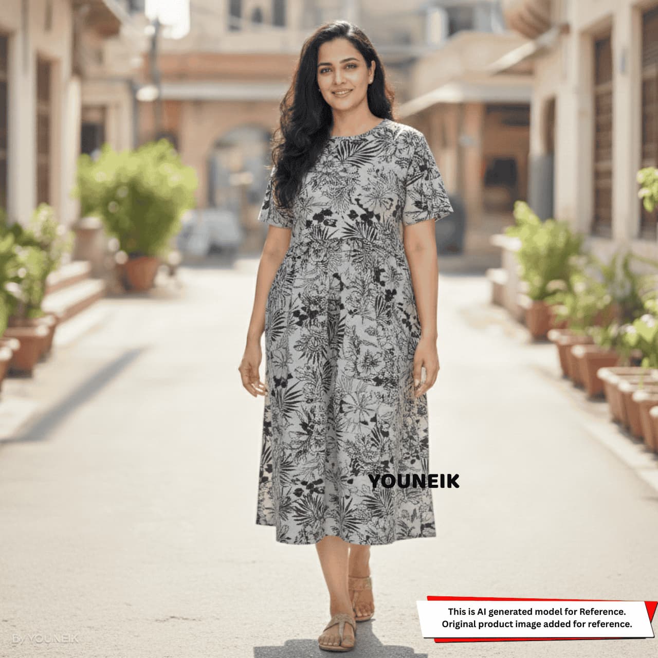 Zipless Feeding Gown -Grey Black Flowers ZG007