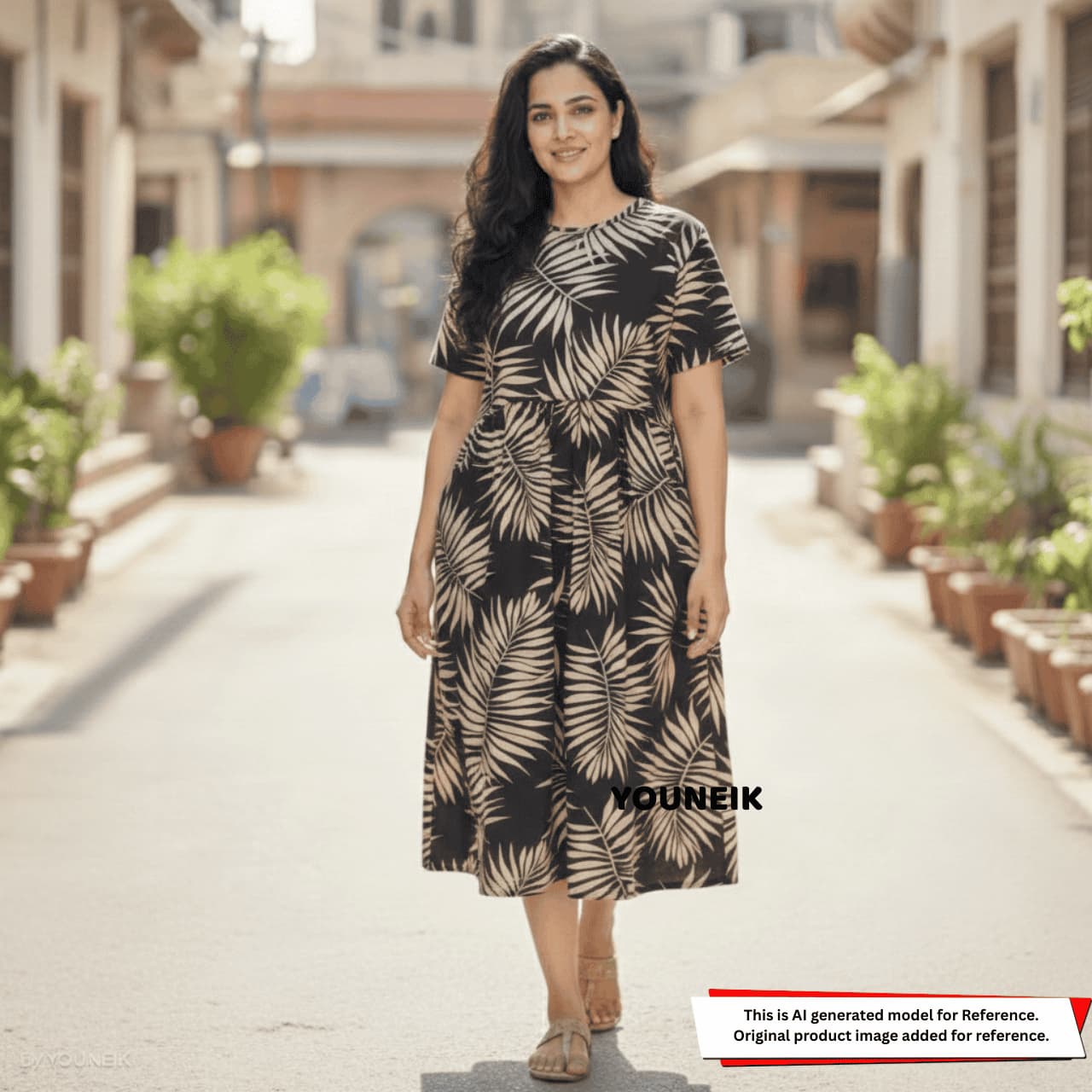 Zipless Feeding Gown - Black Palm Leaves ZG008