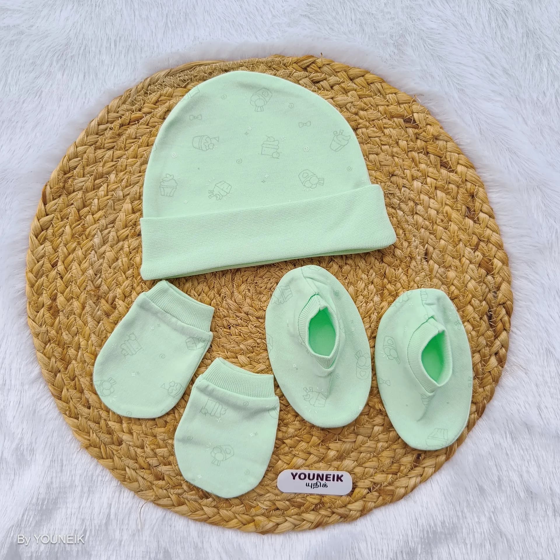 Cotton Cap Mittens Booties 0-3m |  Green Cup Cake