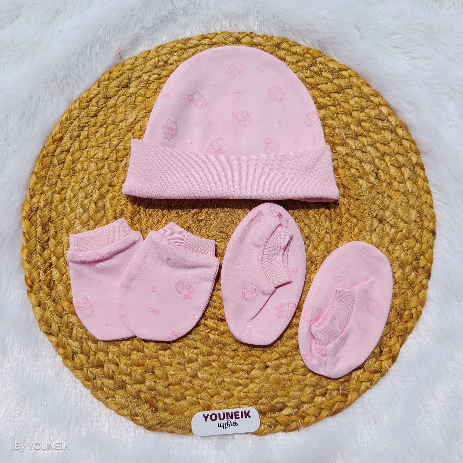 Cotton Cap Mittens Booties 0-3m |  Pink Cup Cake