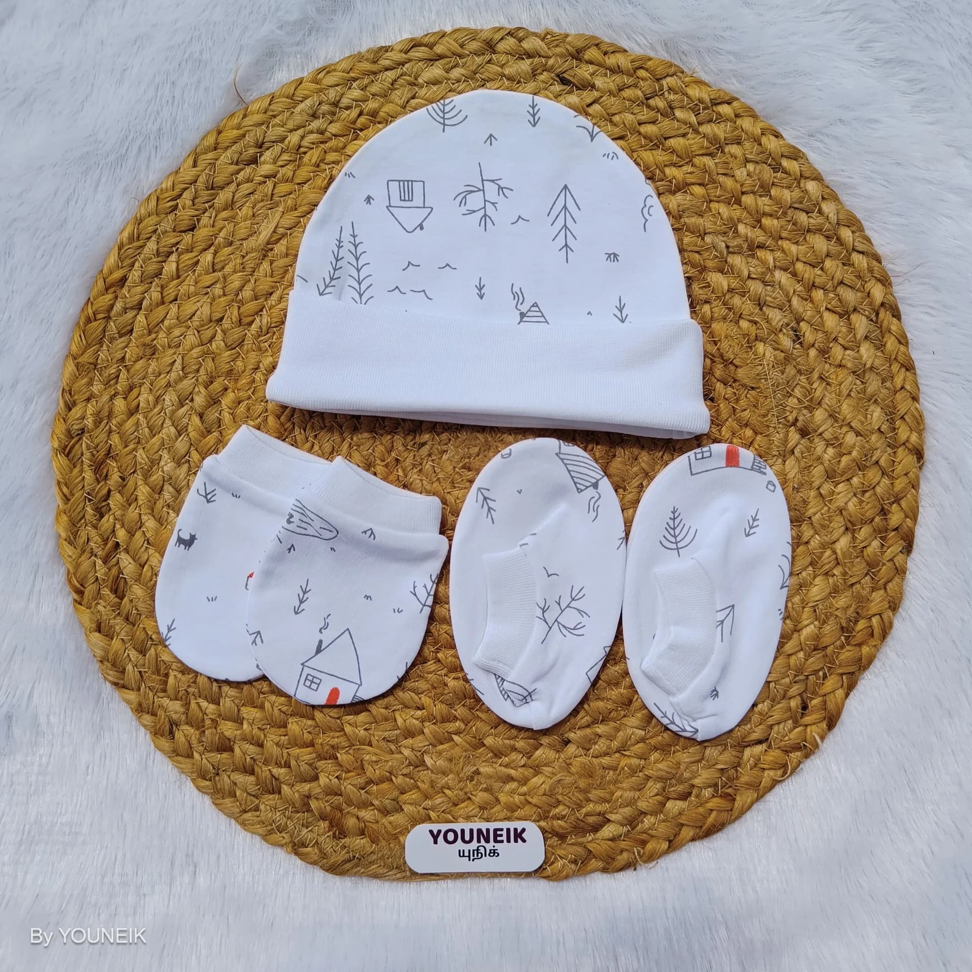 Cotton Cap Mittens Booties 0-3m |  White House