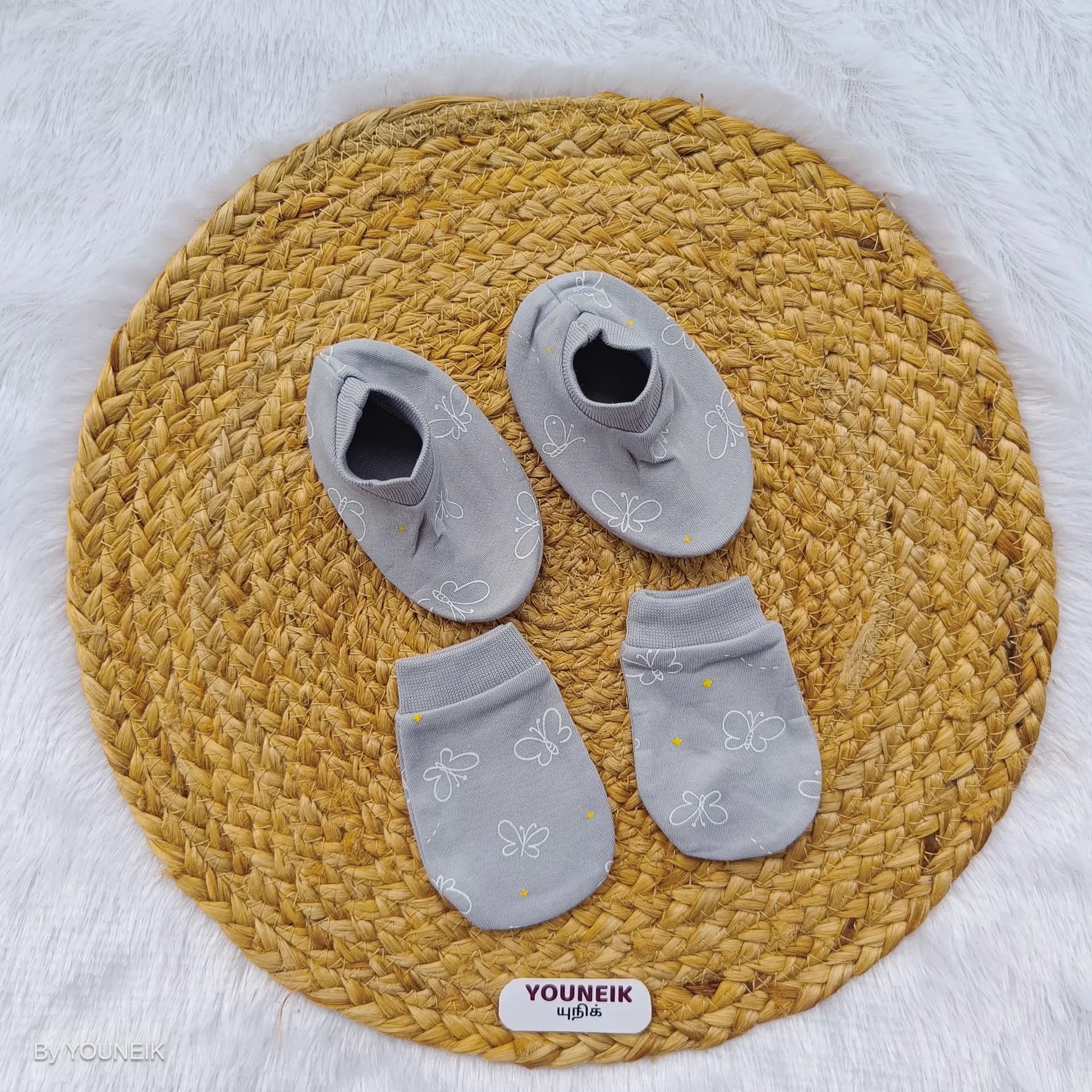 Cotton Mittens Booties 0-3m | Grey Butterfly