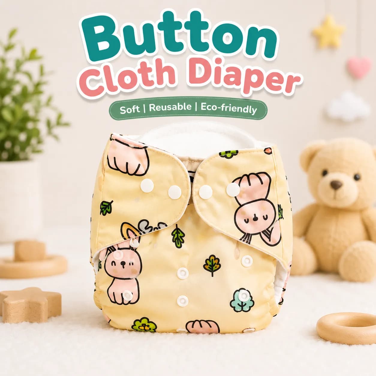 Button Light Weight Cloth Diaper 0 to 24m 