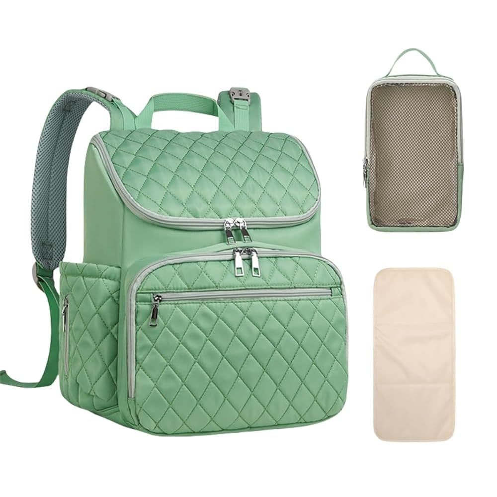 Green MiniSuper Diaper Bag with Changing Mat & Pouch 
