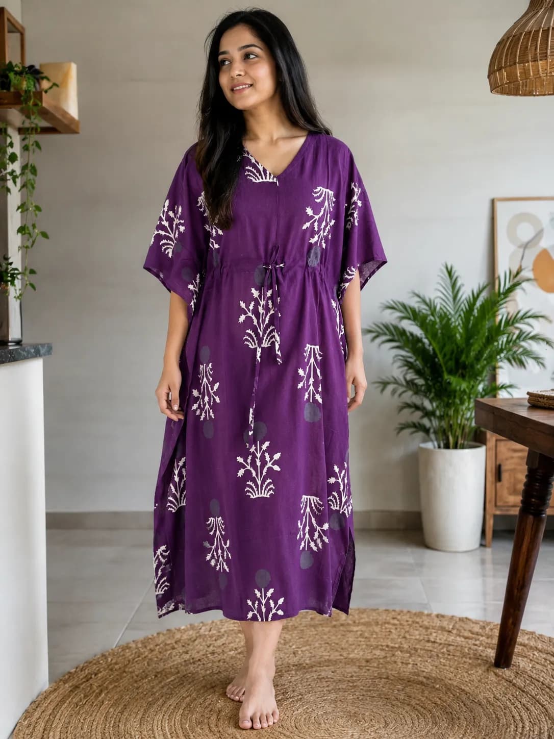 Cotton Feeding Kaftan Gown | Maternity & Nursing Dress | Purple 