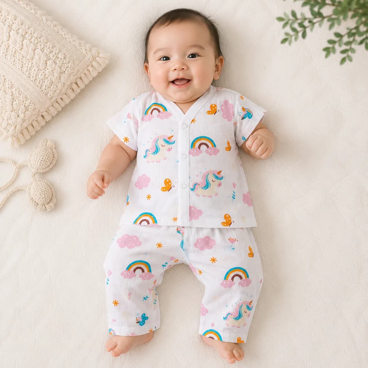 0-3m Muslin Cotton Half Sleeve Pyjama Set | Soft & Breathable