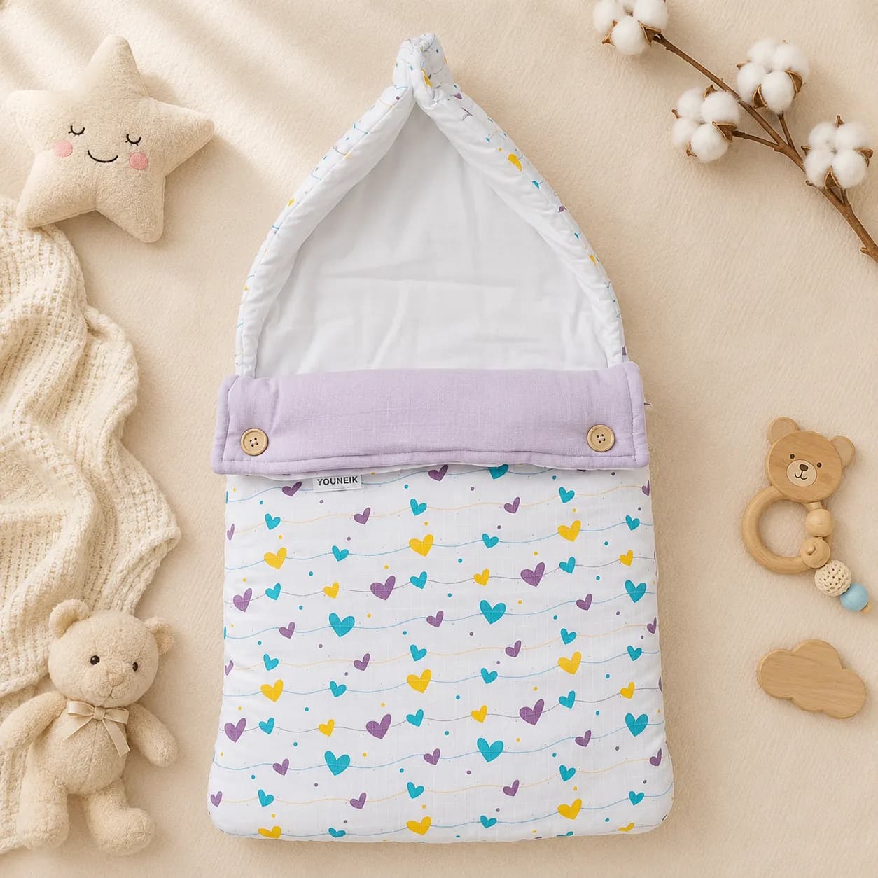 Muslin Cotton Baby Nest – Button Closure | Newborn Carry Bed | Sleeping Nest