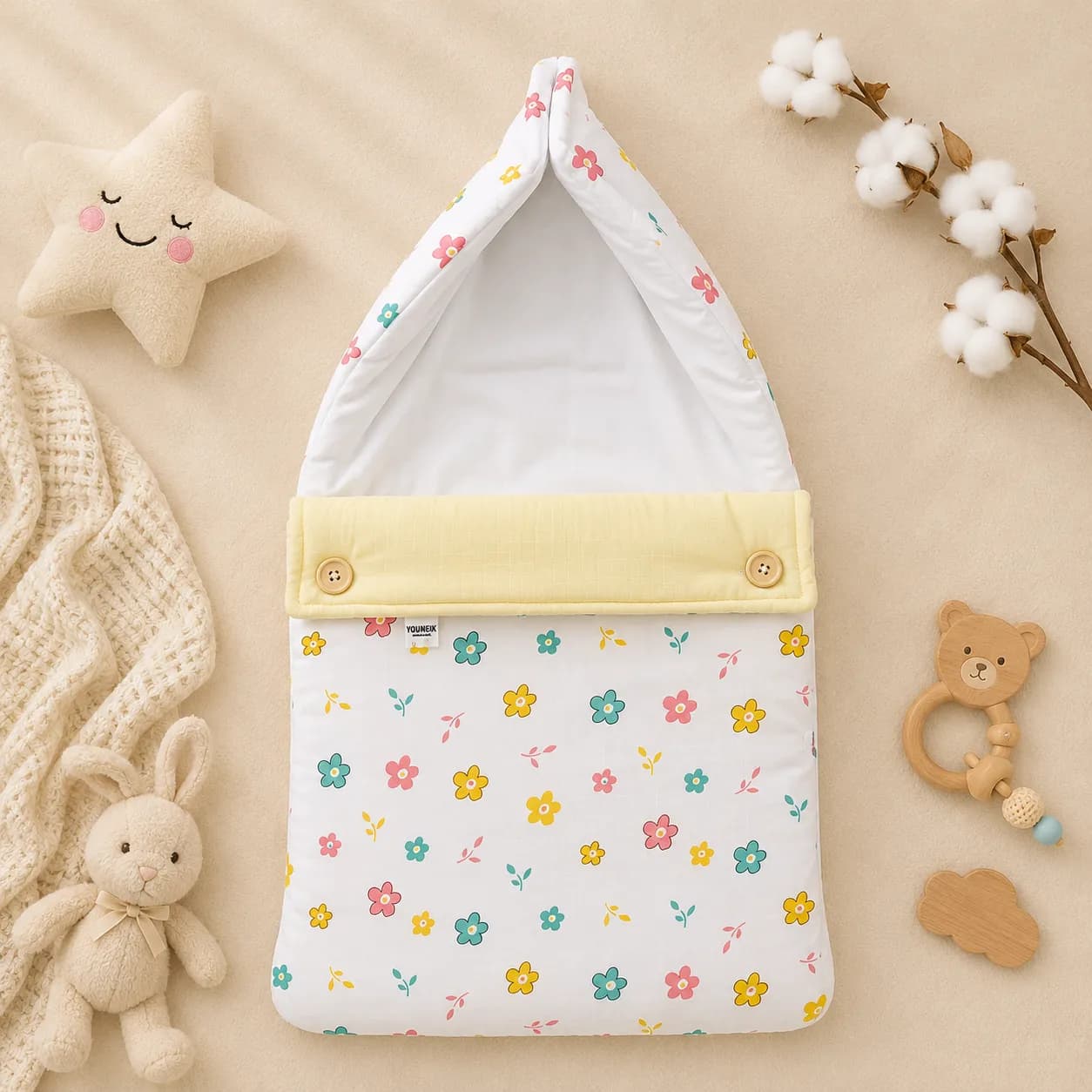 Muslin Cotton Baby Nest – Button Closure | Newborn Carry Bed | Sleeping Nest