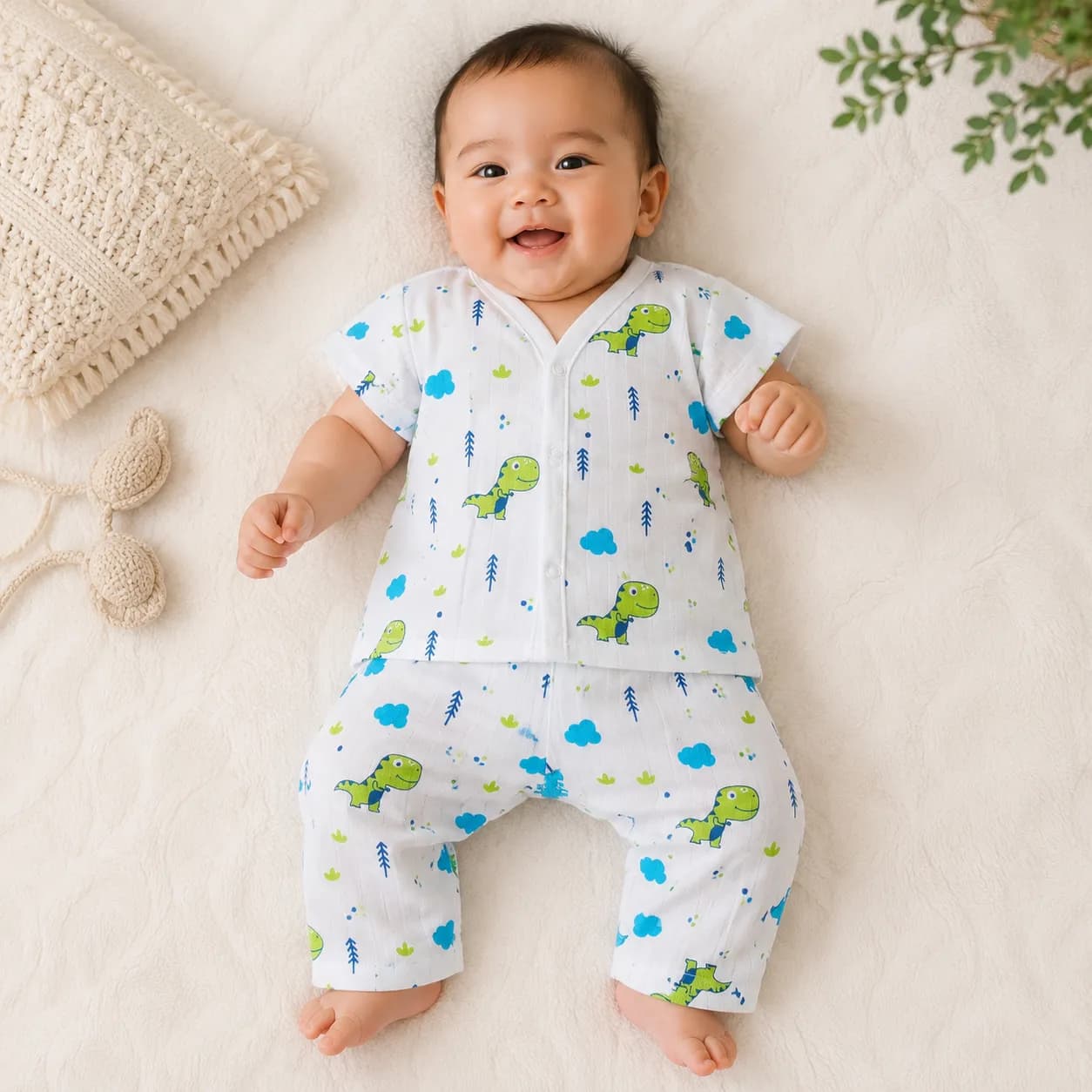 0-3m Muslin Cotton Half Sleeve Pyjama Set | Soft & Breathable