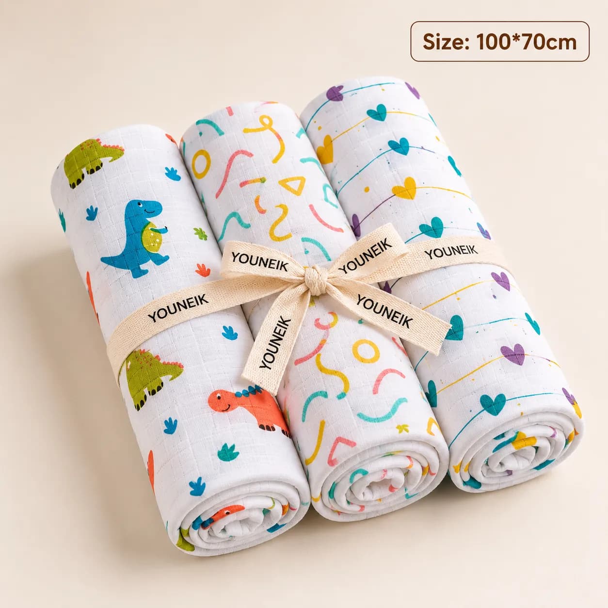 100% Muslin Cotton Baby Bath Towel Combo Pack of 3 | 100 × 70 cm