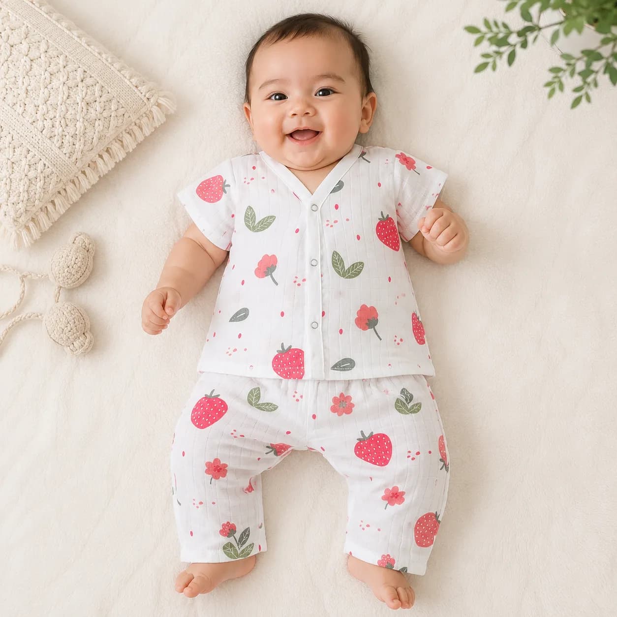 0-3m Muslin Cotton Half Sleeve Pyjama Set | Soft & Breathable