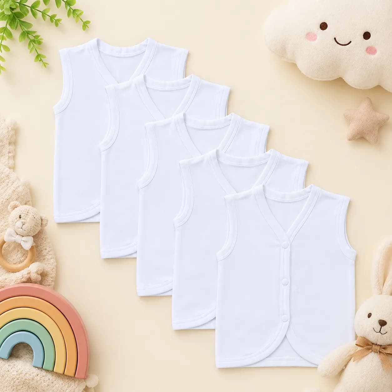 Knitted Cotton Jablas 5 Pieces- Pure White