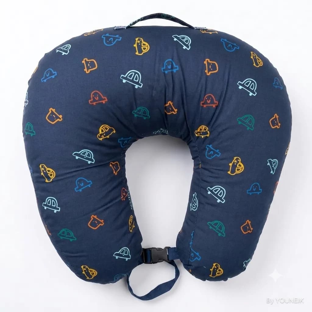 Large Feeding Pillow Navy Blue Car with Buckle