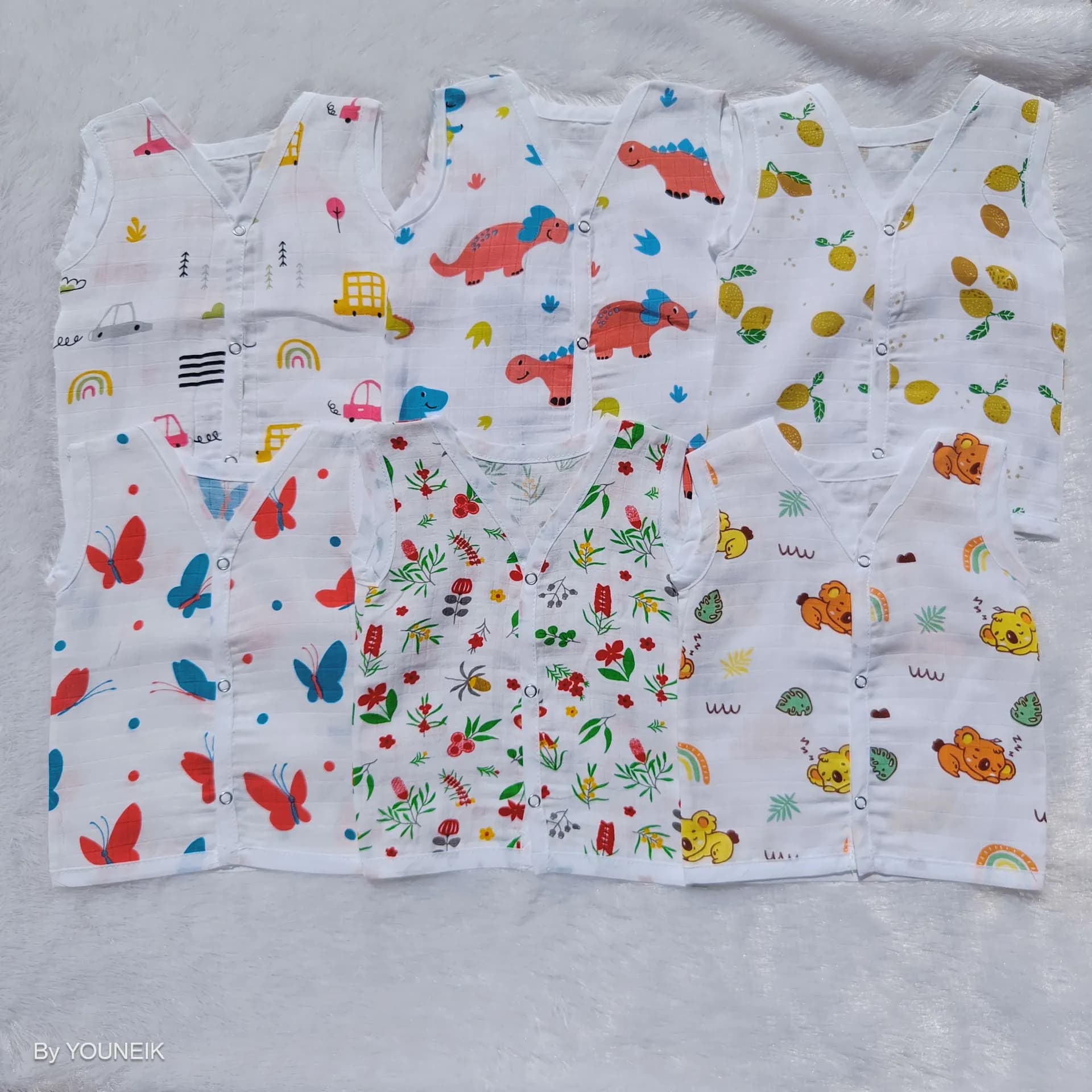 Muslin Jabla Snap Button Combo Pack of 6 (0–3 Months) | Soft Sleeveless Front Vest